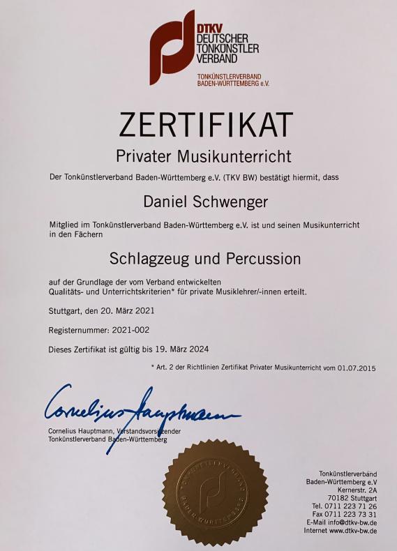 Zertifikat DTKV 2021 Daniel Schwenger